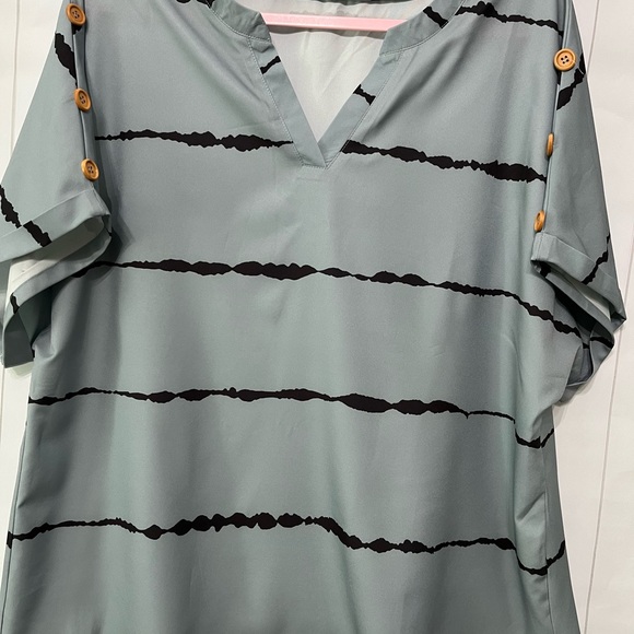 Bloomchic Tie Dye Notched Button Detail Roll Dolman Sleeve Striped Blouse - Picture 5 of 8